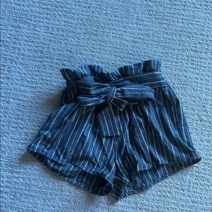 Grey and white striped paper bag tie shorts